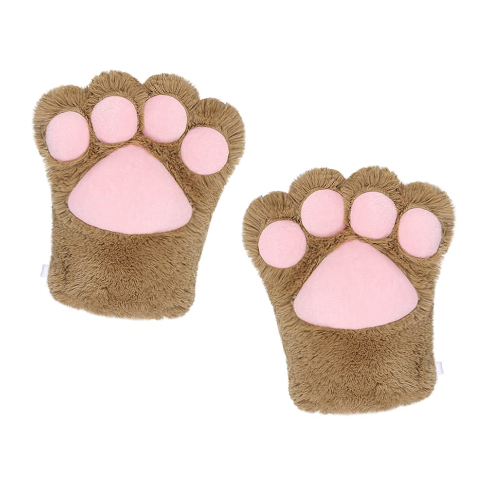 HKSICHENGKEJIUK Plush Cat Paw Gloves Cute Cat Bear Dog Claws Gloves Winter Warm Cartoon Animal Mittens Full Finger Thermal Hand Warmer Halloween Christmas Cosplay Party Costume Handwear for Adults