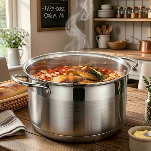 LEUGWAKN 10 Quart Stock Pot, Stainless Steel Pot with Lid for Induction | Premium 10 quart stainless steel cookware. Heavy duty large cooking pot with lid for soup, pasta, stew. Induction pot