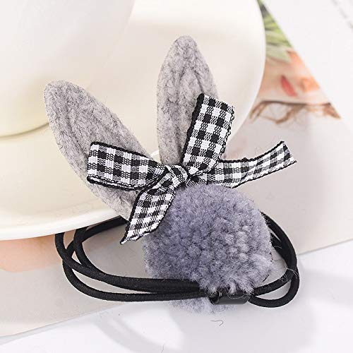 Wall of Dragon Vintage Plaid Bows Hair Bands Cute Rabbit Ear Pompom Hair Rope Elastic Ponytail Holders Hair Accessories - Thumbnail 5