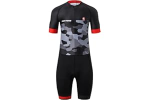 UGLY FROG Men's Triathlon Suit Short Sleeve Top+Short Legs Skinsuit Padded Quick-Dry Swim Bike Run with Pockets