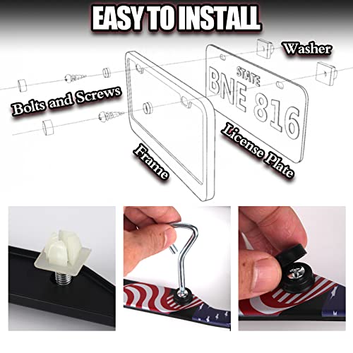 License Plate Frames - 2 Pack America Flag Car Licence Plate Holders, Automotive Exterior Accessories 2 Holes Black Car Tag Holder Protector