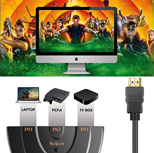 HDMI Switch, Adaptermvp Gold Plated 3-Port HDMI Switcher,Splitter,Supports Full HD 4K 1080P 3D Player, HD TV,LCD,PC,Projector,Auto Switch to Any HDMI Input Device by Press The Button