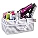 Dove Gray Chevron Storage Caddy - Chevron Print Body, Handles and Lining, Gray and White Trim, Gray and White, Two Handles, 12 in x 6 in x 8 in