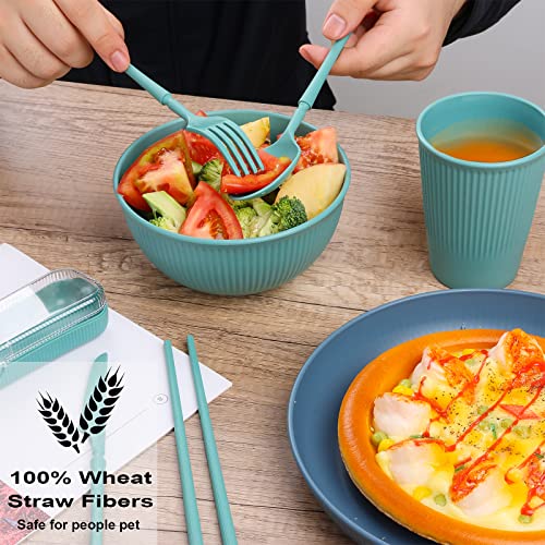 Wheat Straw Dinnerware Sets, Kids Plates and Bowls Sets, Unbreakable Microwave Dishwasher Safe Tableware, Lightweight Reusable Kitchen Set Travel Camping RV Dishes