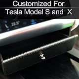 topfit Car Center Console Wooden Drawer Storage Box Glasses Box Customized for Model S/X (Black)