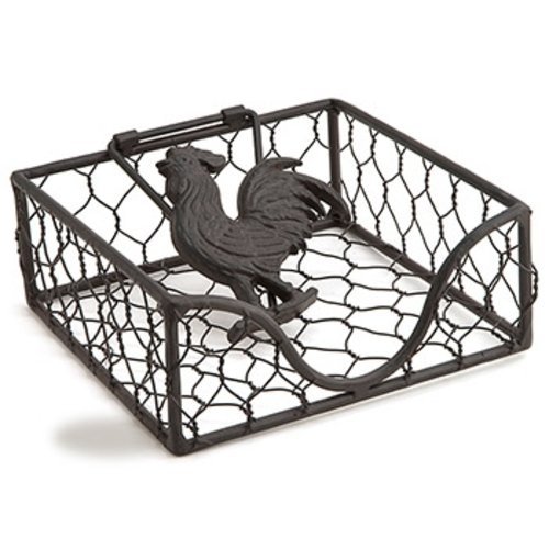 Epic 11-050 Metal Rooster Beverage & Napkin Holder in Wire Coop Design