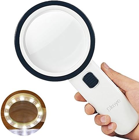 LED Handheld Magnifying Glass – Skoye 30X with 12 LED Lights Illuminated Magnifier, Read Easily at Night