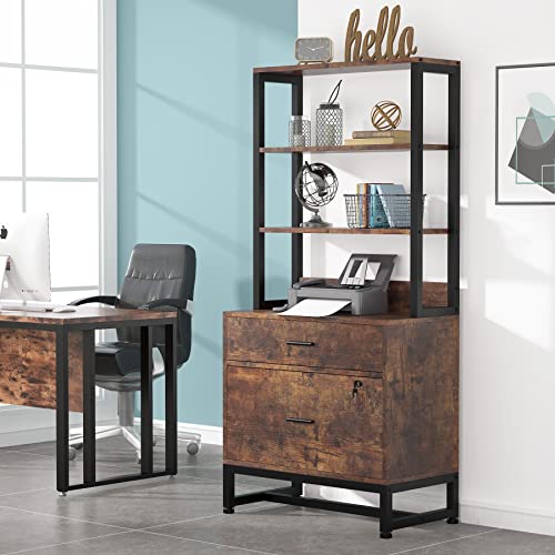 Tribesigns 2 Drawer Vertical File with Lock & Bookshelf, Letter