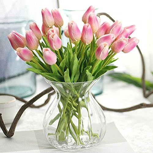 Julvie Fake Flowers Lifelike Artificial Tulip PU Flowers Wedding Home Decoration,Pack of 30
