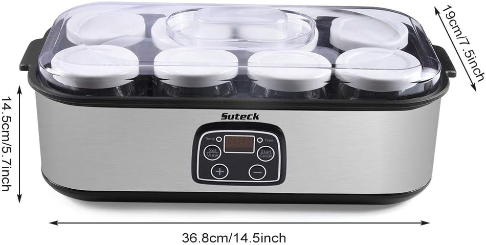 Yogurt Maker Automatic Digital Yoghurt Maker Machine with 8 Glass Greek Jars 48 Ozs (6Oz Each Jar) LCD Display with Constant Temperature Control Stainless Steel Design for Home Use: Kitchen & Dining