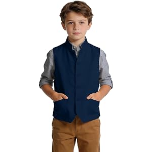 Hxbutwdh Kids Stand-Up Collar Linen Vest for Boys Summer Casual Lightweight Waistcoat Toddler Classic Beach Wedding Outfit