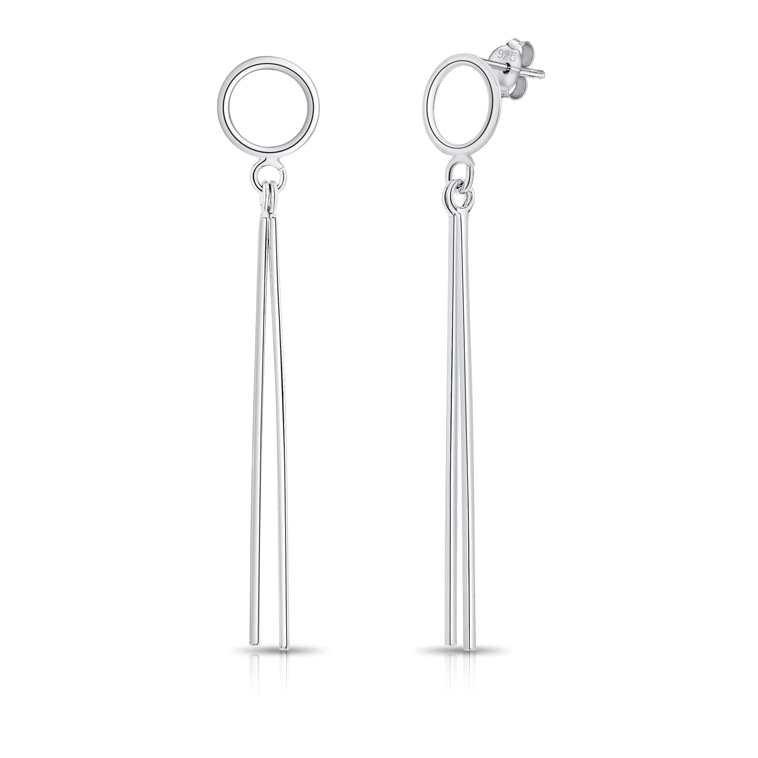 DTPSilver - 925 Sterling Silver Rodium Plated Circle Hoops Studs Earrings with Dangling Bars