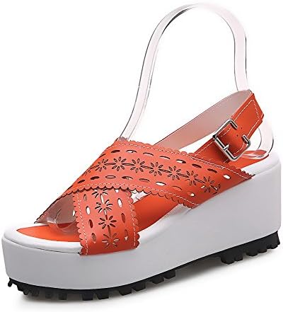 AmoonyFashion Women's Soft Material Open Toe High-Heels Buckle Solid Platforms & Wedges