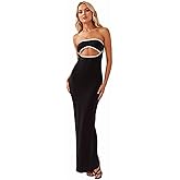 PWMENLK Women's Sexy Dress - Strapless Maxi Dress, Backless Hollow Knit Wrap Hip Slim-Fit Dress(Black-S)