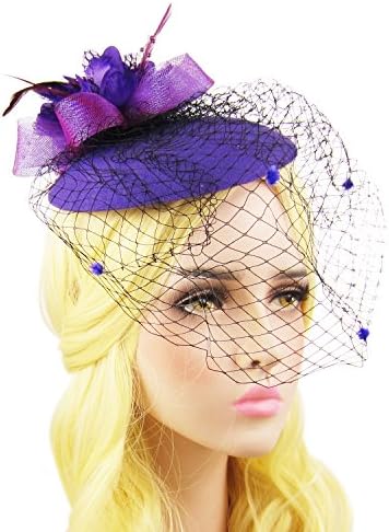 HowYouth Flower Feather Mesh Pillbox Fascinator Hat with Veil for Wedding Tea Party Costume Party Cocktail Party Headwear