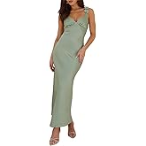 Phicia Summer Satin Spaghetti Strap V Neck Midi Dresses for Women Wedding Guest Elegant Flower Backless Cocktail Formal Dress
