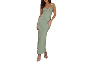 Phicia Summer Satin Spaghetti Strap V Neck Midi Dresses for Women Wedding Guest Elegant Flower Backless Cocktail Formal Dress