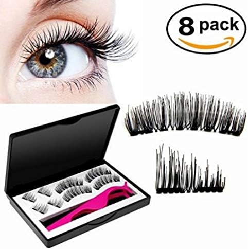 Magnetic False Lashes Reusable 3D False Eyelashes tweezers Set Women Fashion Eyelashes No Glue Needed Silverzone Cosmetics Eye Decoration Magnet Eyelashes, Color: Black
