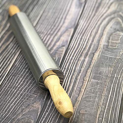 17" Nonstick Stainless Steel Rolling Pin with Wooden Handle - Perfect for Baking Dough, Pie, Pizza, Pastry and Cookies - Thumbnail 4
