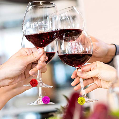 Wine Glass Charms 12 Pieces Wine Themed Wine Glass Drink Markers for Cocktails Martinis Champagne Flutes, Wine Tasting Party Decoration Supplies Gift, Roses Flower - Thumbnail 4