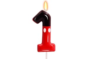 OGNOMIFX 1st Black Red Birthday Candles for Boys Girls, Red Mouse Cake Topper Cupcake Decor, Cartoon Themed Birthday Party Decorations Supplies (Number 1)