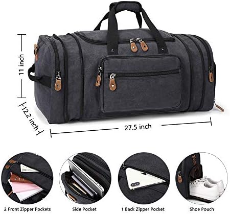 Plambag Travel Duffle Bag with Shoe Compartment 60L Canvas Duffel Overnight Weekend Bag(Dark Gray) 6 Plambag Travel Duffle Bag with Shoe Compartment 60L Canvas Duffel Overnight Weekend Bag(Dark Gray)