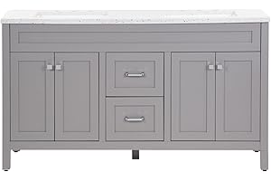 SPRING MILL CABINETS Spring Mill Marilla Double Bathroom Vanity with 2 Cabinets, 2 Drawers, and Silver Ash Countertop with 2 Integrated Sinks, 60, Sterling Gray