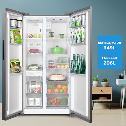 Midea 710L Gross & 510L Net Side By Side 2 Door Refrigerator, Frost Free Fridge Freezer With Humidity Control, Electronic Touch Screen, Inverter Quattro, Adjustable Door Racks, Silver MDRS710FIE46AED