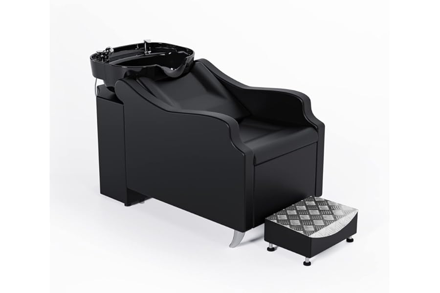 OmySalon Shampoo Backwash Unit with Large Porcelain Bowl, Salon Sink Hair Wash Chair Shampoo Station, Barbershop Beauty Spa Massage Hairdressing Equipment