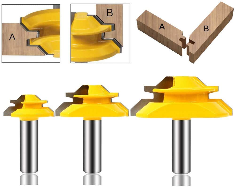 LUBEIN Router Bit Set 1/2 Inch Shank Tongue and Groove 45°Lock Router Bits Sets Wood Milling Cutter Drilling Carbide Tool For Door Table Cabinet Shelve Wall DIY Woodwork (D1-7)