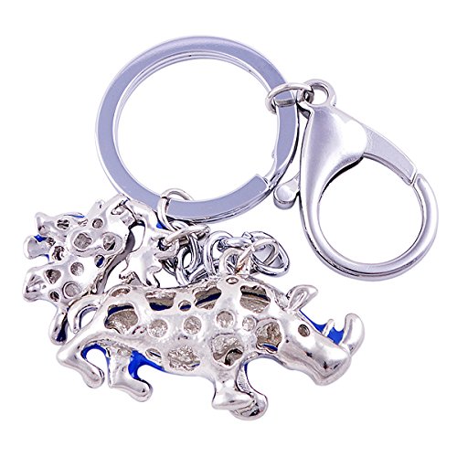 Feng Shui Blue Rhinoceros and Elephant Protection KeyChain Charm Amulet Handbag Hanging W1041