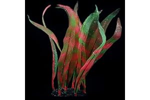 REIRQIE 18/25/43Cm Aquarium Decoration Plants Simulation Artificial Water Grass Fish Tank Decor Silicone Glowing Kelp Ornament Aquarium Accessories,Red,16.9in