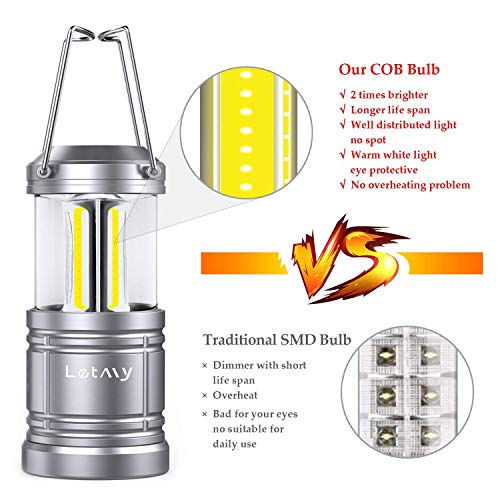 4 Pack LED Camping Lantern Flashlight with 12 AA Batteries - Magnetic Base - New COB LED Technology Emits 500Lumen - Collapsible, Waterproof, Shockproof Camping Light with Detachable Handles by LETMY
