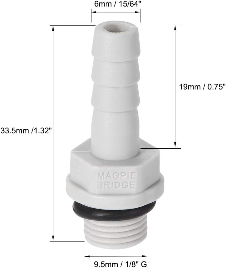 sourcing map PVC Barb Hose Fitting Connector Adapter 6mm or 15/64" Barbed x 1/8" G Male Pipe 5pcs, Grey, 15/64" x G1/8 - Image 3