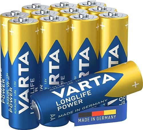 Pila Longlife Power AA LR6 (paquete de 12 unidades), pila alcalina - «Made in Germany» - Adecuado para juguetes, linternas, mandos y otros aparatos que funcionan con pilas