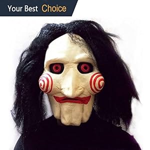KINGEVA Party Halloween Costume Latex Horror Clown Saw Mask Super Lifelike Horrifying The Puppet Mask From Movie Jigsaw Full Mask Head Latex Masquerade Prop Christmas, Meets your SCARE criteria!