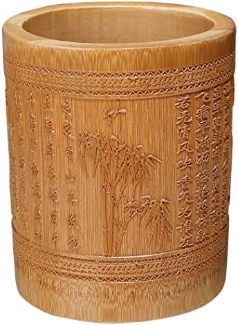 Pen Pencil Holder Cup for Desk Bamboo Wood Carving Desk Organizer Storage