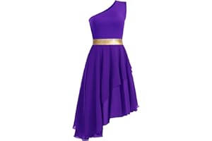 ZYACTU Women's Praise Dance Dress One Shoulder Liturgical Worship Overlays Dress Irregular Hem Lyrical Dancewear