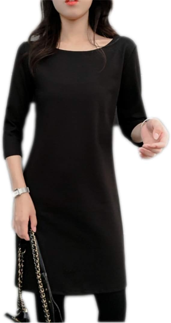Amazon ロングワンピース Tシャツ ひざ丈 ワンピース 長袖 無地 シンプル S 夏 レディース ワンピース 長袖 ワンピース レディース ワンピ 膝丈 無地 シンプル 黒 ブラック ドレス お呼ばれ ワンピース チュニック 通販