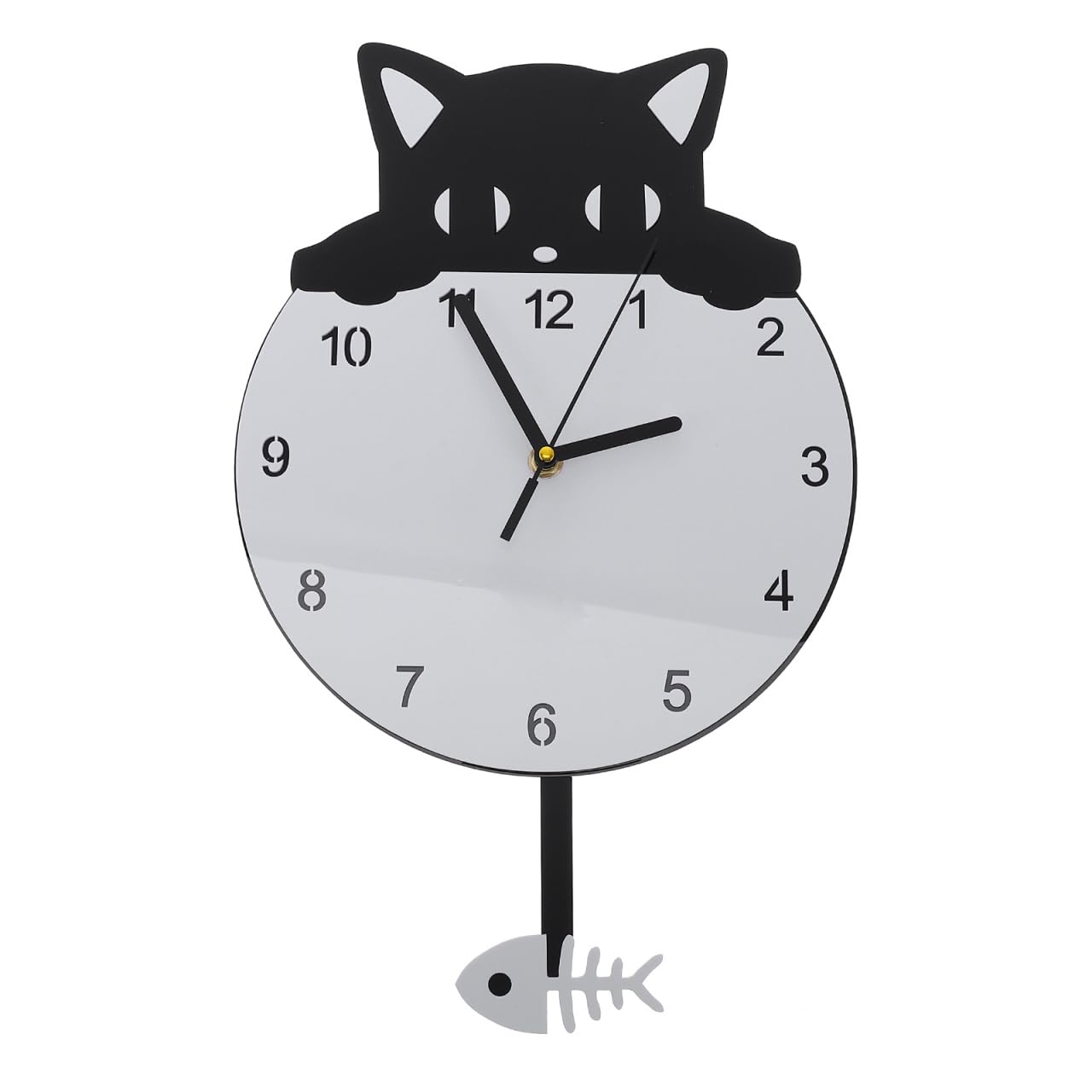 HOMSFOU Cat Wall Clock Silent Quartz Kitten Design Decorative Wall Hanging Clock for Kids Bedroom Office Home Decor 15.75X9.84X0.79In
