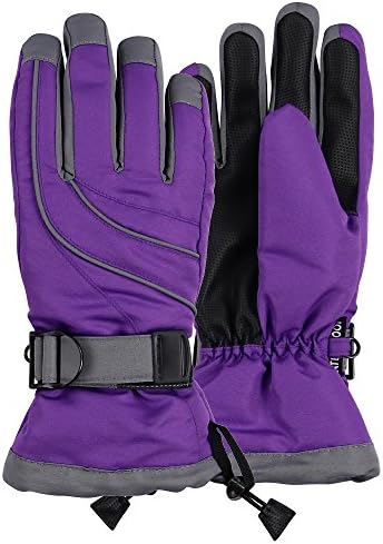Women's Thinsulate Lined Waterproof Ski Glove (Purple/Grey, Small/Medium)
