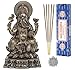 Ganesh Statue - Altar Supply Kit - 8 inch (H) Cold Cast Bronze Statue Ganpati Lord of Success ~ 100 Gram Nag Champa Incense Sticks Pack and Lotus Sri Yantra Ornament