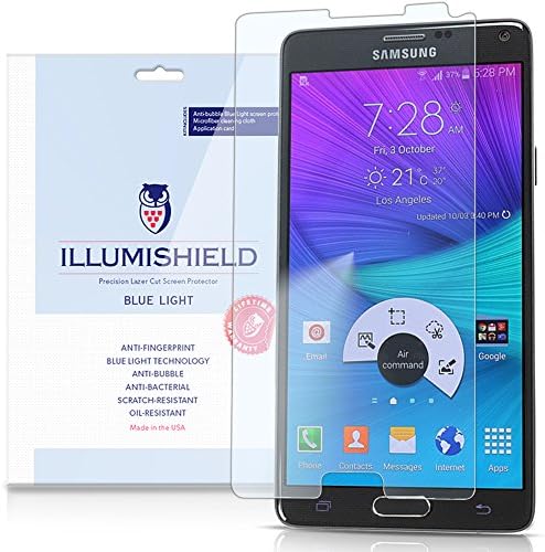 iLLumiShield - Samsung Galaxy Note 4 Screen Protector with HD Blue Light UV Filter and Lifetime Replacement Warranty / Premium High Definition Clear Film / Reduces Eye Fatigue and Eye Strain - Anti- Fingerprint / Anti-Bubble / Anti-Bacterial Shield - [2-Pack] Retail Packaging (Flat OLED)