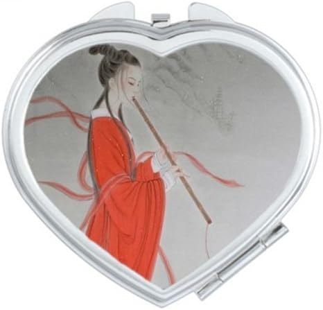 Amazon Co Jp フルート レッドビューティー中国絵画 ハートコンパクト化粧ポケットミラー携帯用の小さなかわいいハンドミラープレゼント ホーム キッチン