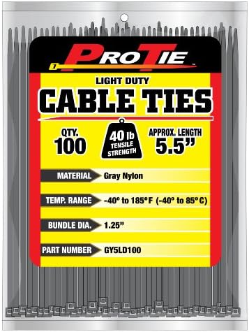 Pro Tie GY5LD100 5.5-Inch Gray Light Duty Color Cable Tie, Gray Nylon, 100-Pack