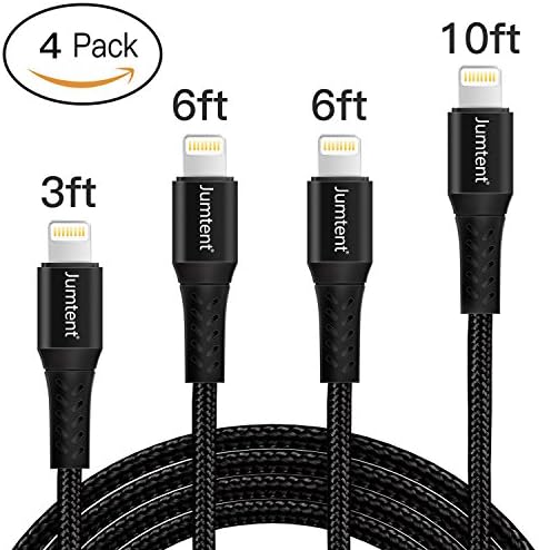 Jumtent Lightning Cable 4Pack 3FT 6FT 6FT 10FT Nylon Braided Cord USB Syncing and Charging Cable Charger for iPhone 8/8 Plus/7/7 Plus/6/6 Plus/6S/6S Plus,SE/5s/5c/5,iPad/iPod (Black)