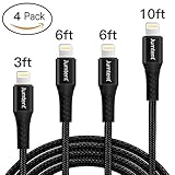 Jumtent Lightning Cable 4Pack 3FT 6FT 6FT 10FT Nylon Braided Cord USB Syncing and Charging Cable Charger for iPhone 8/8 Plus/7/7 Plus/6/6 Plus/6S/6S Plus,SE/5s/5c/5,iPad/iPod (Black)