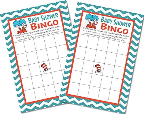 Dr. Seuss Thing 1 Thing 2 Baby Shower Bingo Game Cards - Set of 25