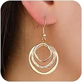 GAOKOXI Chunky Gold Drop Dangle Earrings for Women Trendy 18K Gold Plated Circle Disc Leverback Earrings Costume Accessories Jewelry