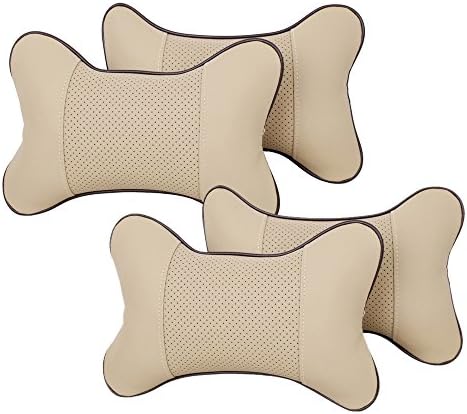 DIDEMI 4PCS Car Neck Pillow (Soft Version) Lovely Breathe Car Auto Head Neck Rest Cushion Headrest Pillow Pad (4, Beige)